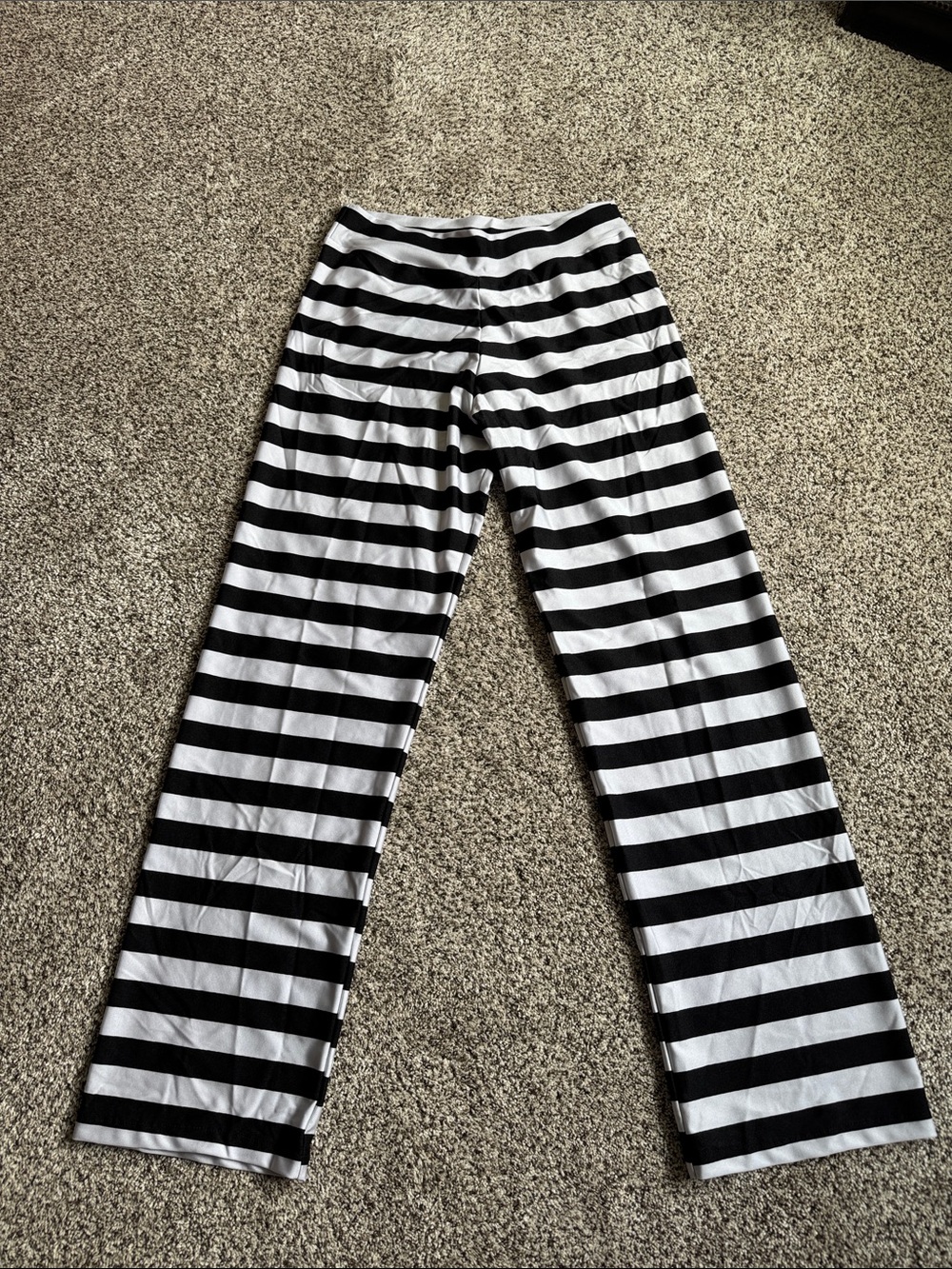 Custom Black & White Horizontal Stripe Wide Leg Pants used for jail themed dance